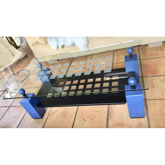 Image 1 of Tavolino da caffè vintage Memphis in legno e metallo, 1980