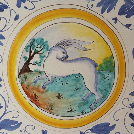 Large Italian Hand Painted Wall Plate or Centerpiece, 1980s