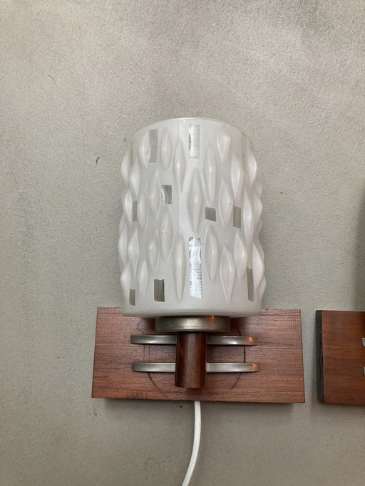 1960s Wall Lights With Milk Glass Shades/Opened