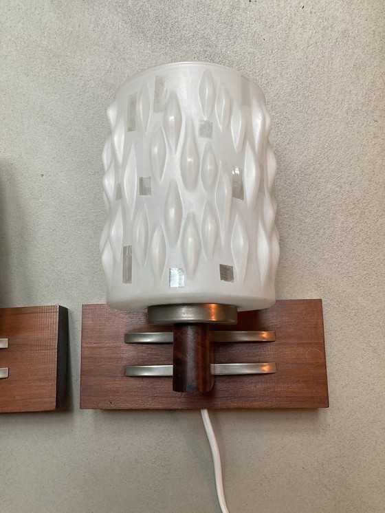 Image 1 of 1960s Wall Lights With Milk Glass Shades/Opened