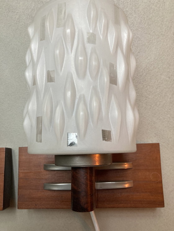 Image 1 of 1960s Wall Lights With Milk Glass Shades/Opened