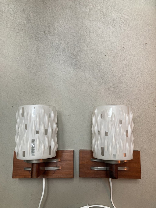 1960s Wall Lights With Milk Glass Shades/Opened