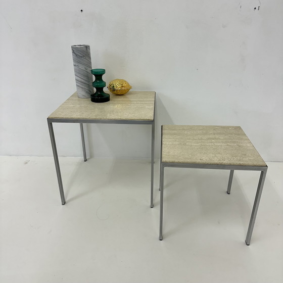 Image 1 of Set Of 2 Travertine Side Tables , 1970’S