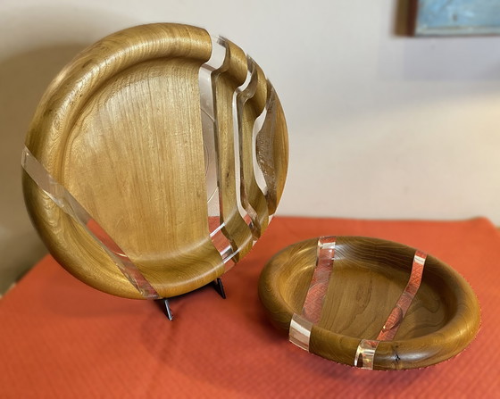 Image 1 of 2x Hardwood & Plexiglass bowls