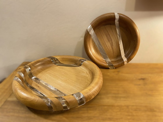 Image 1 of 2x Hardwood & Plexiglass bowls