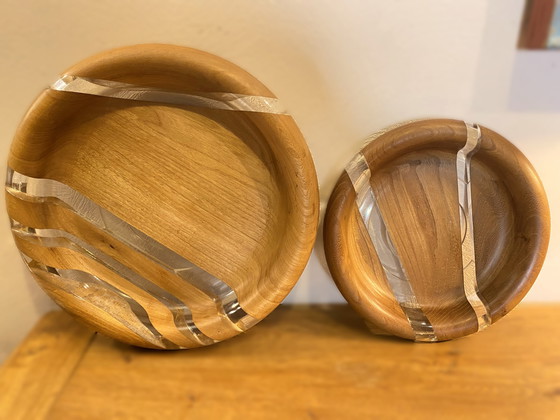 Image 1 of 2x Hardwood & Plexiglass bowls