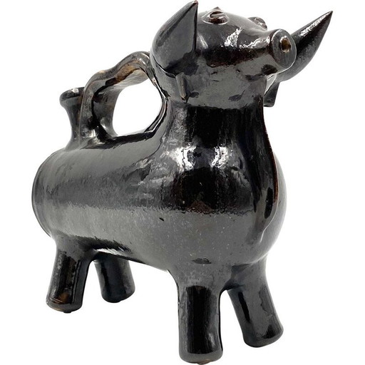 Sculpture of vintage pitcher in the shape of a bull, France 1970