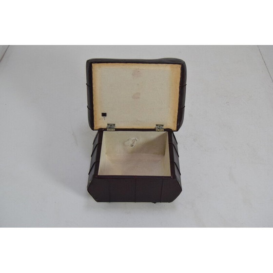 Image 1 of Taburete de cuero sintético de mediados de siglo con ruedas, Checoslovaquia, década de 1970