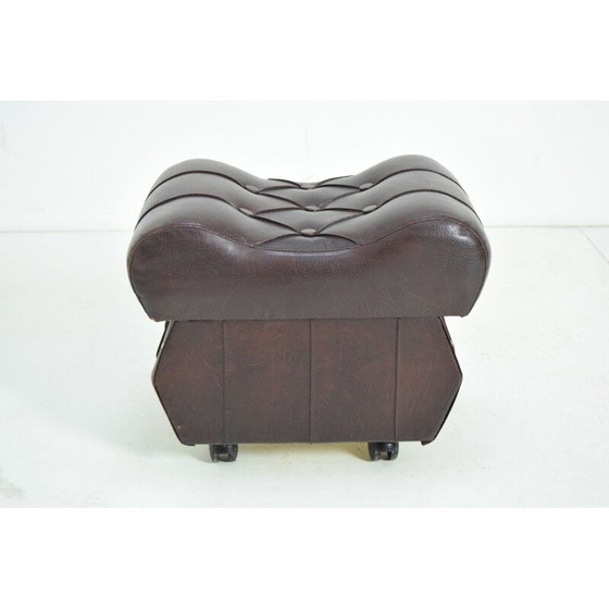 Image 1 of Taburete de cuero sintético de mediados de siglo con ruedas, Checoslovaquia, década de 1970