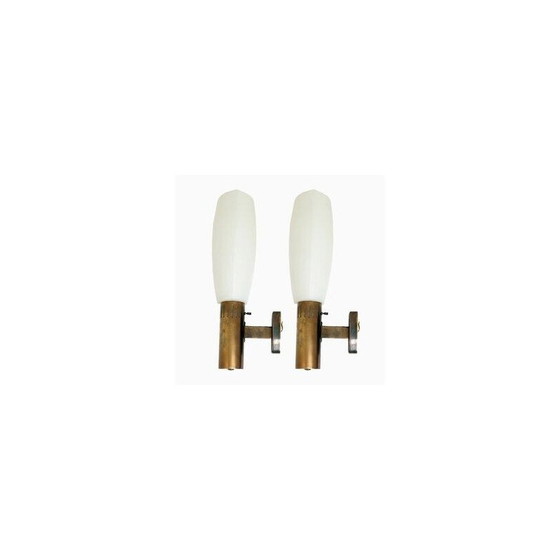 Image 1 of Pair of vintage wall lamps in brass and glass by Bruno Gatta for Stilnovo, Italy 1960