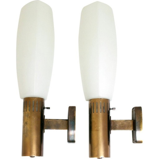 Pair of vintage wall lamps in brass and glass by Bruno Gatta for Stilnovo, Italy 1960