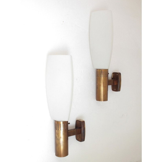Image 1 of Pair of vintage wall lamps in brass and glass by Bruno Gatta for Stilnovo, Italy 1960