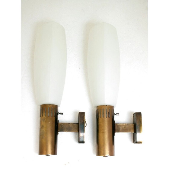 Image 1 of Pair of vintage wall lamps in brass and glass by Bruno Gatta for Stilnovo, Italy 1960