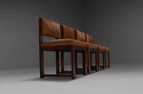 Image 1 of 4x Chaises de salle à manger en cuir de vache