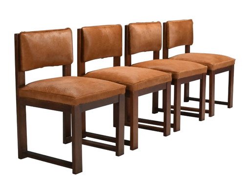 4x Chaises de salle à manger en cuir de vache