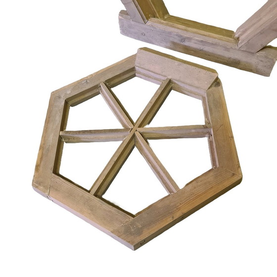 Image 1 of Wooden Hexagonal Window Frame With Sash 1E Half 20th Century