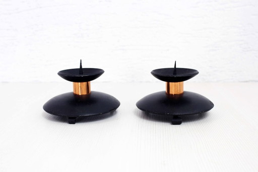 Beautiful duo of candle holders in metal and copper 60s / 70s