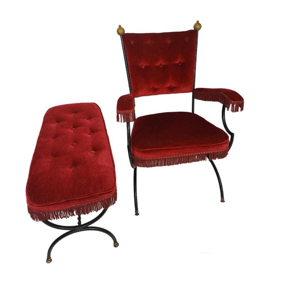 Image 1 of Pair of Savonarola Chair With Matching Stool