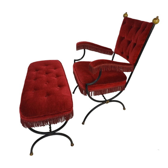 Image 1 of Pair of Savonarola Chair With Matching Stool