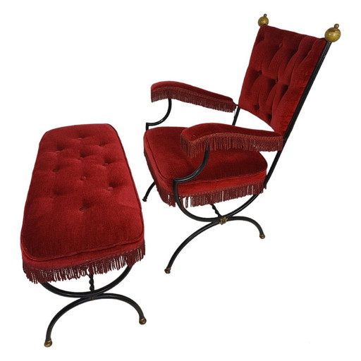 Pair of Savonarola Chair With Matching Stool