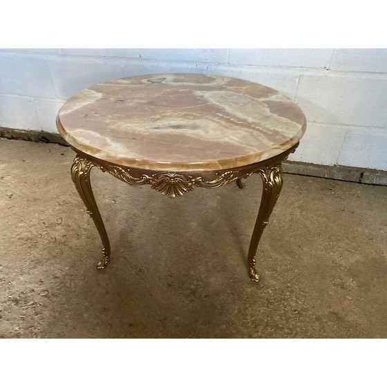 Image 1 of Round vintage onyx and brass coffee table, 1950