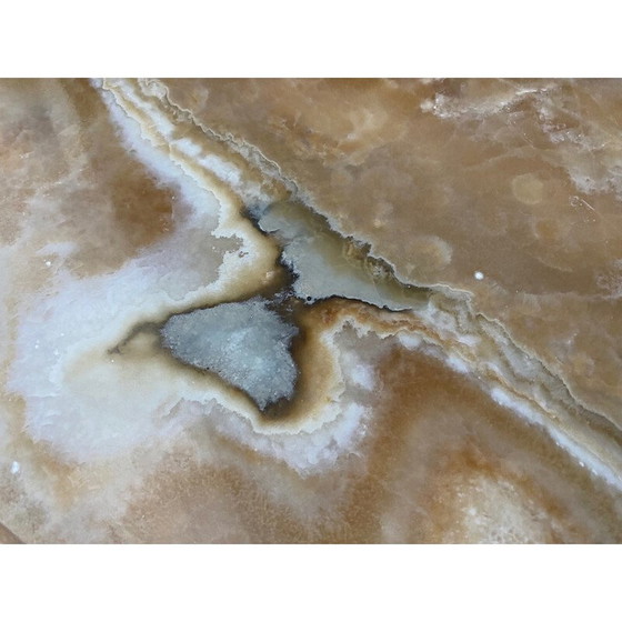Image 1 of Round vintage onyx and brass coffee table, 1950