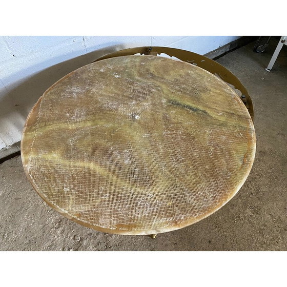 Image 1 of Round vintage onyx and brass coffee table, 1950