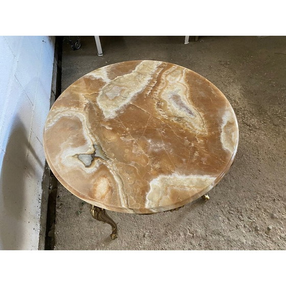 Image 1 of Round vintage onyx and brass coffee table, 1950