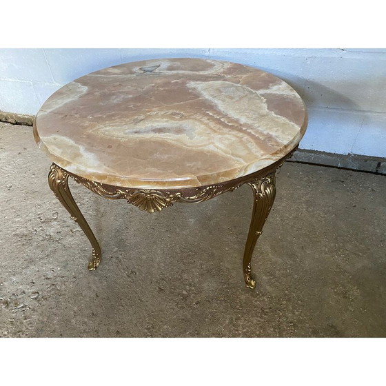 Image 1 of Round vintage onyx and brass coffee table, 1950