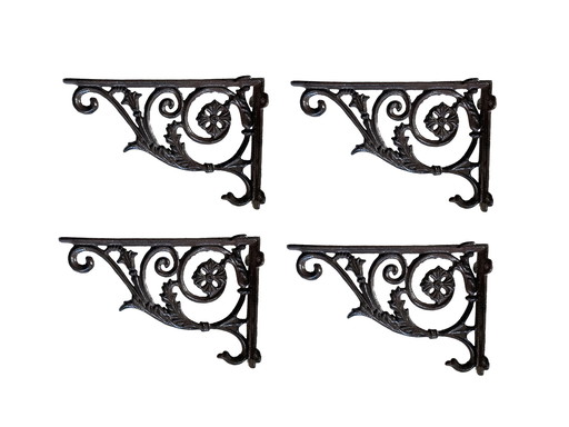 Set Of 4 Cast Iron Shelf Holders In Classic Style