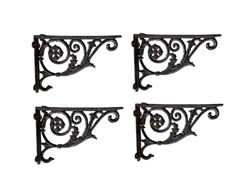 Set Of 4 Cast Iron Shelf Holders In Classic Style