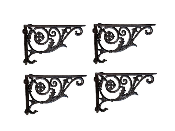 Image 1 of Set Of 4 Cast Iron Shelf Holders In Classic Style