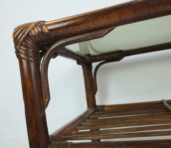 Image 1 of no 1 of 2: 1970s SIDE TABLE coffee table bamboo wicker glass