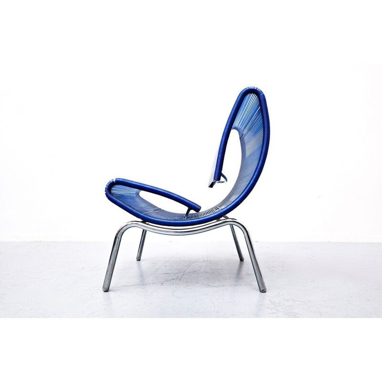 Silla vintage de cuerda de plástico azul de Roberto Semprini