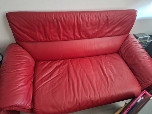 2 Seater Red Leather De Sede Sofa