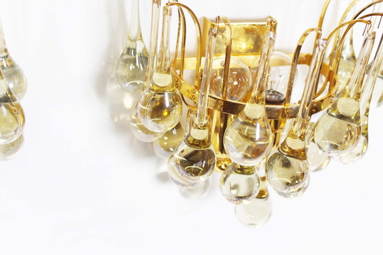 Image 1 of 2X Vintage Brass And Teardrop Glass Sconces By Christophe Palme