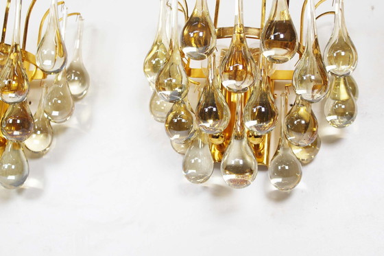 Image 1 of 2X Vintage Brass And Teardrop Glass Sconces By Christophe Palme