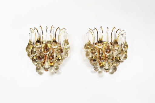 2X Vintage Brass And Teardrop Glass Sconces By Christophe Palme