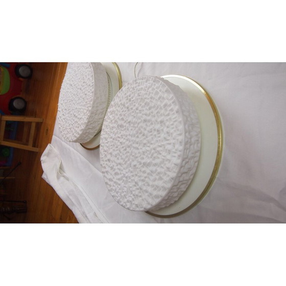 Image 1 of Coppia di lampade da parete vintage in metallo bianco e ottone per Arteluce