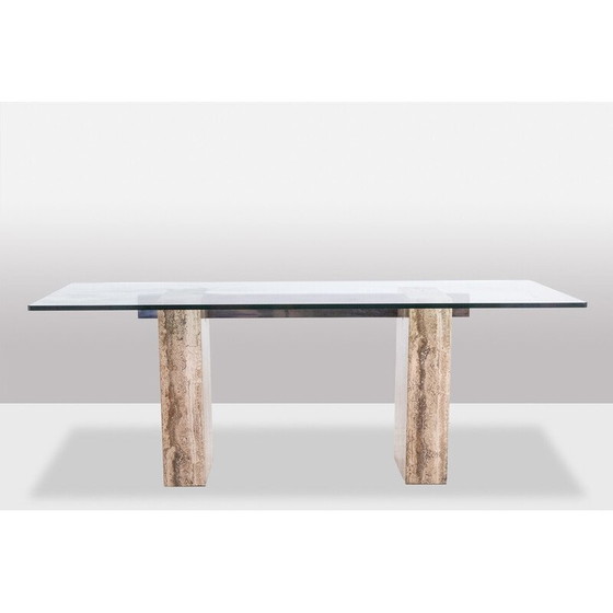 Image 1 of Vintage glass and travertine console, Italy 1980