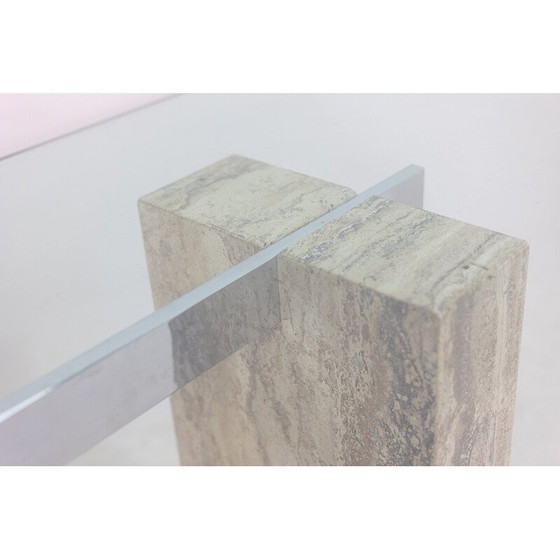 Image 1 of Vintage glass and travertine console, Italy 1980