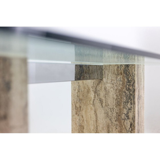 Image 1 of Vintage glass and travertine console, Italy 1980