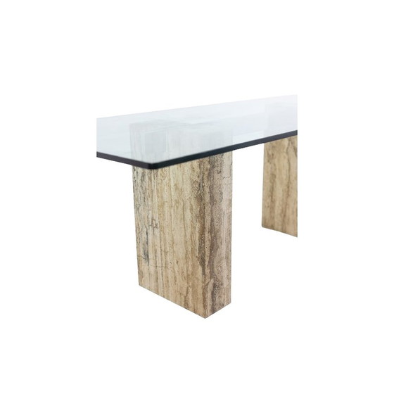 Image 1 of Vintage glass and travertine console, Italy 1980