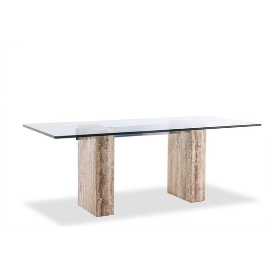 Image 1 of Vintage glass and travertine console, Italy 1980