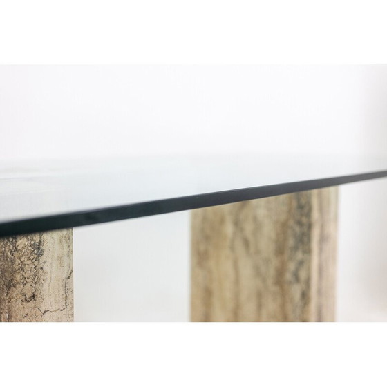 Image 1 of Vintage glass and travertine console, Italy 1980