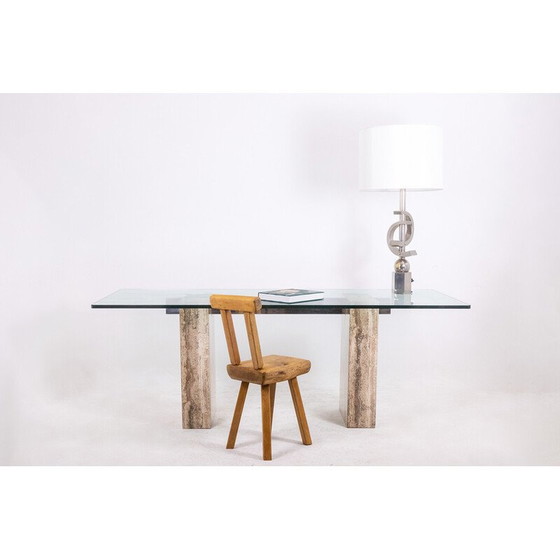 Image 1 of Vintage glass and travertine console, Italy 1980