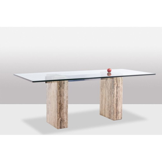 Image 1 of Vintage glass and travertine console, Italy 1980