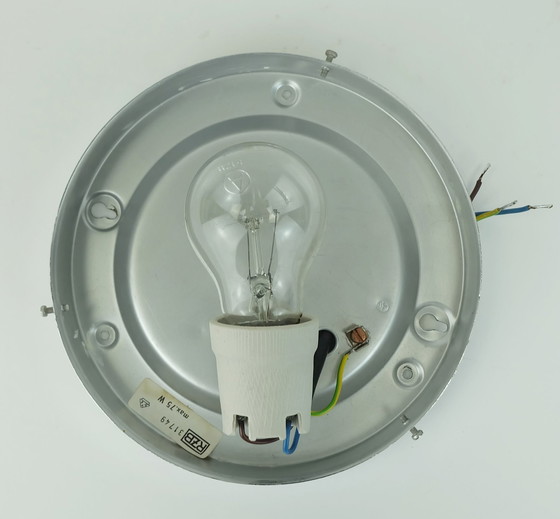 Image 1 of Vintage Glass Ceiling Lamp Textured Glass And Chrome 1970S