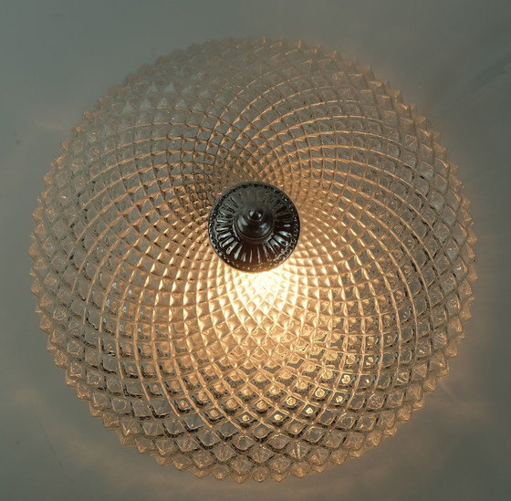 Image 1 of Vintage Glass Ceiling Lamp Textured Glass And Chrome 1970S