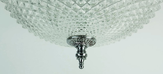 Image 1 of Vintage Glass Ceiling Lamp Textured Glass And Chrome 1970S